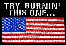 TRY BURNING THIS ONE USA. FLAG EMBROIDERED MILITARY MOTORCYCLE IRON ON PATCH G-7 picture