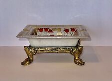 Vintage  Collectors Chinese Cigar Tray Ashtray Ceramic On Stand Gold 8”x6.5”x3” picture