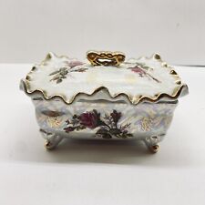 Vintage Porcelain Lidded Jewelry Trinket Box Dish Footed  iridescent picture
