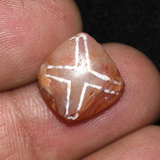 Rare Ancient Etched Carnelian Bead with Cross Decoration in Perfect Condition picture