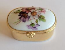 Vintage Artoria Limoge Oval Floral & Gold Trinket Box picture