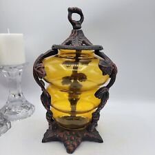 Vintage Hanging Brown Amber Glass Swag Lamp Old Hollywood Retro Light *READ* picture