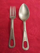 WW2 US MILITARY FIELD MESS STAINLESS SPOON & FORK SET SILCO 1945 picture