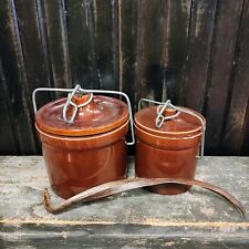 Vintage brown stoneware canning containers picture