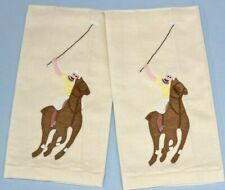 Pair of Polo Hand Embroidered Linen Guest Towels,  picture