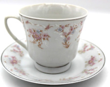 Vintage Floral porcelain teacup and saucer with pink flowers. Estate Fine. picture