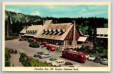 Vintage Postcard WA Mt. Rainier National Park Paradise Inn 40s 50s Car Bus -2539 picture