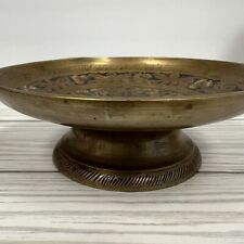 Small Vintage Brass Inlay Jewelry Trinket Incense Tray Pedestal Dish India 4.5” picture