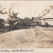 1900s RPPC Boston & Maine Railroad Station Train Locomotive Wells River Postcard picture