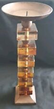 MCM Candle Holder Amber Glass And Copper Color Metal Decor Vintage  picture