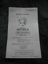 1964 QUEEN'S THEATRE LONDON MARLENE DIETRICH ~ BURT BACHARACH FLYER POSTER picture