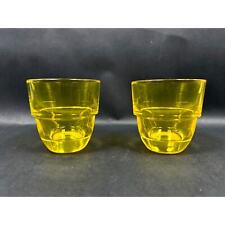 VTG Bright Neon Yellow Thick Glass Candle Votive Holders or Custard Cups Groovy picture