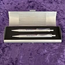 British Airways Pen And Mechanical Lead Pencil Set Vintage In A Silver Case picture