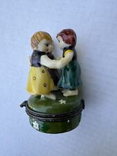 Trinket Box 3 Sisters / Friends Vintage Hand Painted Hinged Pill or Trinket Box picture