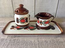 Vintage Schramberg Bernau German Folk Art Pottery Creamer Sugar Tray Set/3 picture