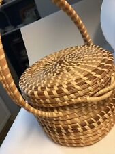 Vintage Handmade Gullah Sweetgrass Basket w/Lid Charleston SC picture