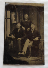 Antique Tintype Photo Three Handsome Young Men Arm On Shoulders picture