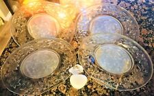 Holiday Spirited Vintage Set 4 Happy Joyful Crystal Winter Etched Glass Plates picture