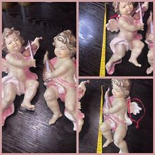 Baby Angel Cherub 9”  Figurine Set of 2 Resin Spiritual  Decor [Used] picture