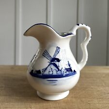Vintage HAND PAINTED Crown Delft Blue Colour Color Floral Windmill Creamer 5” picture
