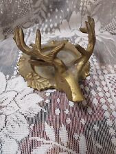 Vtg Brass Stag Deer Head Candle Holder/Trinket Dish/Coaster / Ashtray/ Lodge picture