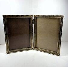 Vintage Bi-Fold Picture Frame 5x7 Gold Tone Art Nouveau Style Metal Hinged READ picture