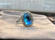 David Yurman Sterling Silver Albion 17mm Blue Topaz  & Diamond Ring Size 6 picture