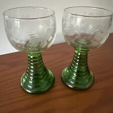 Set 2 Vintage German Roemer Wine Glasses Etched Grape Green Beehive Luminarc FR picture
