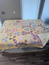 VTG Hexagon Pinwheel Pattern Quilt Cotton Hand Pieced and Quilted Needs Repair picture