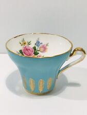 Vintage Royal Stafford Blue Gold Leafs Trim Tea cup Flowers Inside England picture