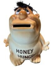 VINTAGE KREISS 1950’S ORANGE MONEY HUNGRY MAN BANK CARTOON MOUTH COIN SLOT HAIR picture