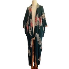 Antique Vintage Art Deco Japanese Raw Silk Kimono Robe Green Gold picture