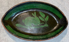Patamban Michoacan Lg Oval Bowl Green Rabbit Red Ware Pottery Mexican Folk Art picture