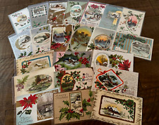 Lot of 22 Antique~Christmas Postcards with Winter Snowy & Village Scenes-h505 picture