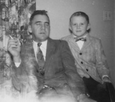 4R Photograph 1959 Dad Father Smoking Cigarette Portrait Son Boy Portrait  picture