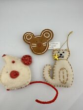 Vintage Handmade Felt Christmas Ornaments Lot Mouse Cat picture