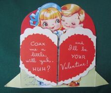 Vintage Valentine’s Day Card * Boy + Girl Heart Standup Opens Up Coax Me picture