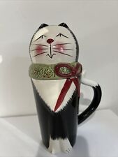 SAKURA Earthenware Christmas Cats 16 oz. MUG w/ LID by Fiddlesticks 8.25