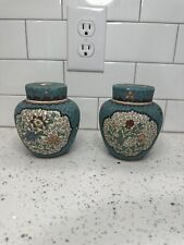 TWO Vintage Chinese Ceramic Cloisonne Style Ginger Jar Good Condition picture