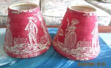 Pair Burgundy Toile de Jouy Lamp Shades, Country Scene with Cabin, Dog, Church picture