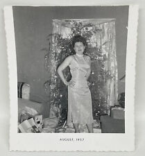 Vtg 1950s Found Photo Fashionable Woman Posed in Front of Christmas Tree picture