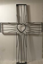 Metal Cross Wall Decor Heart & Ray Accents Black Weathered Gray 26.75