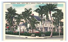 Postcard FL Colonial Manor Trees Bench Bushes West Palm Beach Florida 1950 picture
