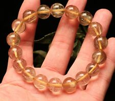 37.8g Rare Natural Clear Gold Rutilated Quartz Crystal 12mm Round Bead Hand cate picture