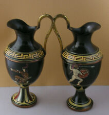 Vtg Pair of copper hand painted Greek Urns circa late 1950's picture