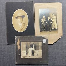 Antique Photo Board Mounted Lot 3 Man in Hat Couple with Baby Family Portrait picture