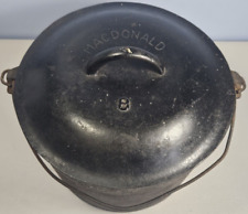 Vtg MacDonald No 8 Cast Iron Dutch Oven w/ Drip Lid and Handle Unrestored picture