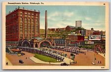 Pittsburgh PA~Pennsylvania Railroad Station Exterior View~PM 1940~Linen Postcard picture
