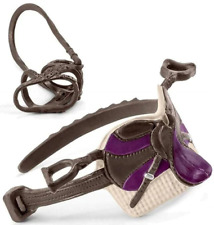Schleich Saddle & Bridle: Chocolate brown & Purple / HORSE CLUB NEW SEALED Tack picture