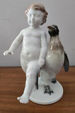 Rosenthal SELB Max Hermann Fritz Porcelain Germany Figurine Boy w/ Penguin #1503 picture